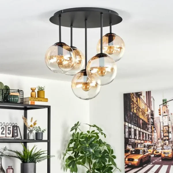 hofstein Gastor Plafonnier, Boule lumineuse 45 cm Ambre, Clair, 5 lumières* Lampes En Verre