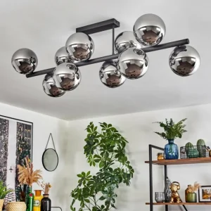 hofstein Gastor Plafonnier, Boule lumineuse Chrome, Fumé, 10 lumières* Lampes Modernes