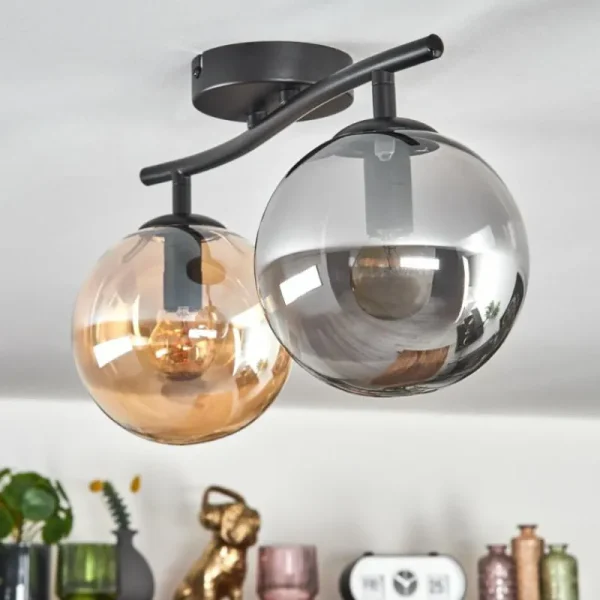 hofstein Gastor Plafonnier, Boule lumineuse Ambre, Fumé, 2 lumières* Lampes Modernes