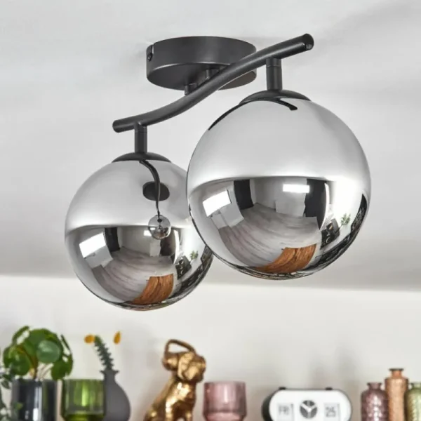 hofstein Gastor Plafonnier, Boule lumineuse Chrome, Fumé, 2 lumières* Lampes Modernes