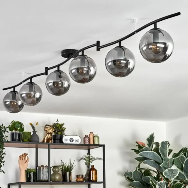 hofstein Gastor Plafonnier, Boule lumineuse Chrome, Fumé, 6 lumières* Lampes Modernes
