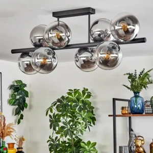 hofstein Gastor Plafonnier, Boule lumineuse Chrome, Clair, Fumé, 8 lumières* Lampes Modernes