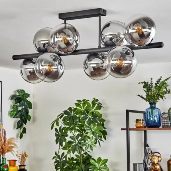 hofstein Gastor Plafonnier, Boule lumineuse Chrome, Clair, Fumé, 8 lumières* Lampes Modernes