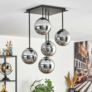 hofstein Gastor Plafonnier, Boule lumineuse Chrome, Fumé, 5 lumières* Lampes Modernes
