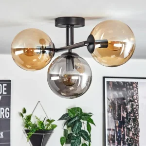 hofstein Gastor Plafonnier, Boule lumineuse Ambre, Fumé, 3 lumières* Lampes Modernes