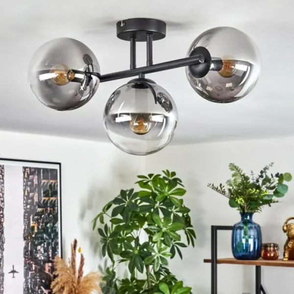hofstein Gastor Plafonnier, Boule lumineuse Clair, Fumé, 3 lumières* Lampes Modernes