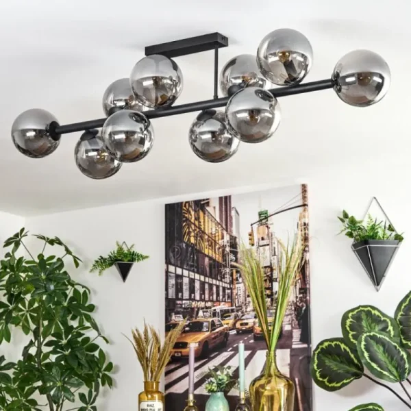 hofstein Gastor Plafonnier, Boule lumineuse Fumé, 10 lumières* Lampes Modernes