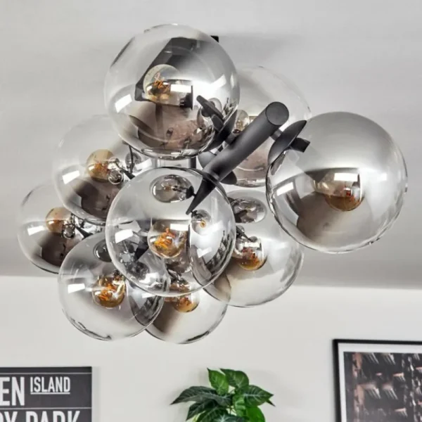 hofstein Gastor Plafonnier, Boule lumineuse Clair, Fumé, 10 lumières* Lampes Modernes