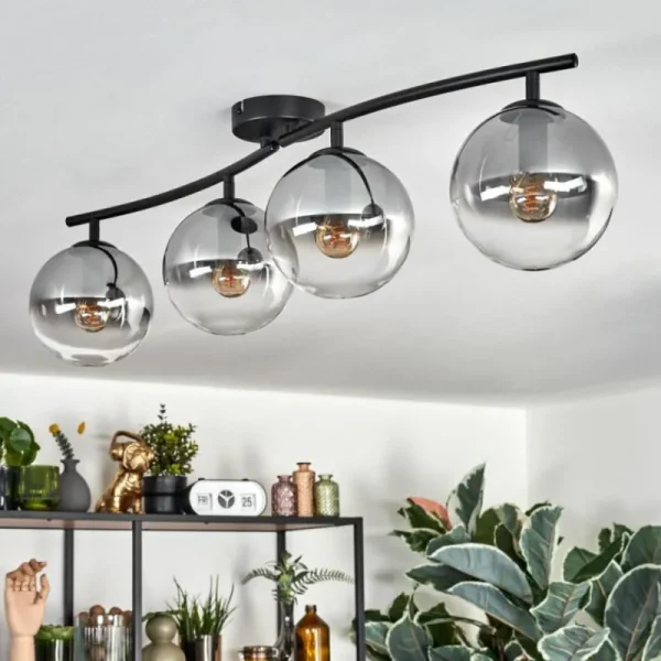 hofstein Gastor Plafonnier, Boule lumineuse Clair, Fumé, 4 lumières* Lampes Modernes