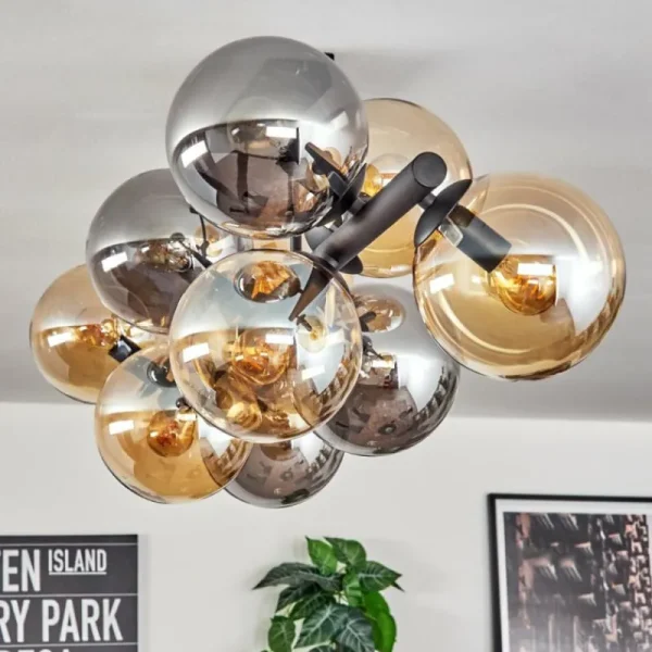 hofstein Gastor Plafonnier, Boule lumineuse Ambre, Fumé, 10 lumières* Lampes Modernes