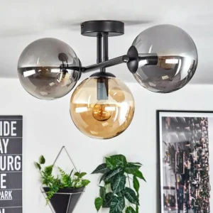 hofstein Gastor Plafonnier, Boule lumineuse Ambre, Fumé, 3 lumières* Lampes Modernes