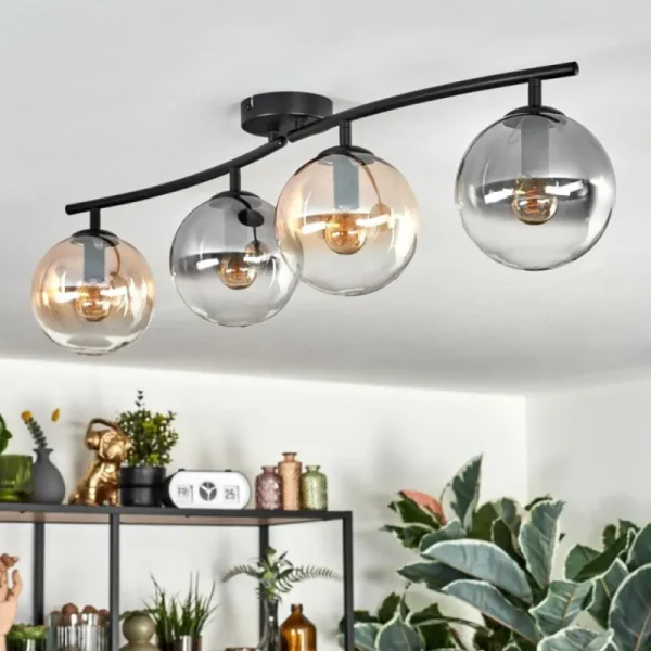 hofstein Gastor Plafonnier, Boule lumineuse Ambre, Clair, Fumé, 4 lumières* Lampes Modernes