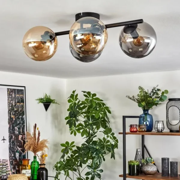 hofstein Gastor Plafonnier, Boule lumineuse Ambre, Fumé, 4 lumières* Lampes Modernes