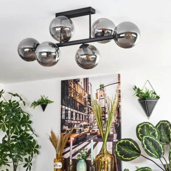 hofstein Gastor Plafonnier, Boule lumineuse Fumé, 6 lumières* Lampes Modernes