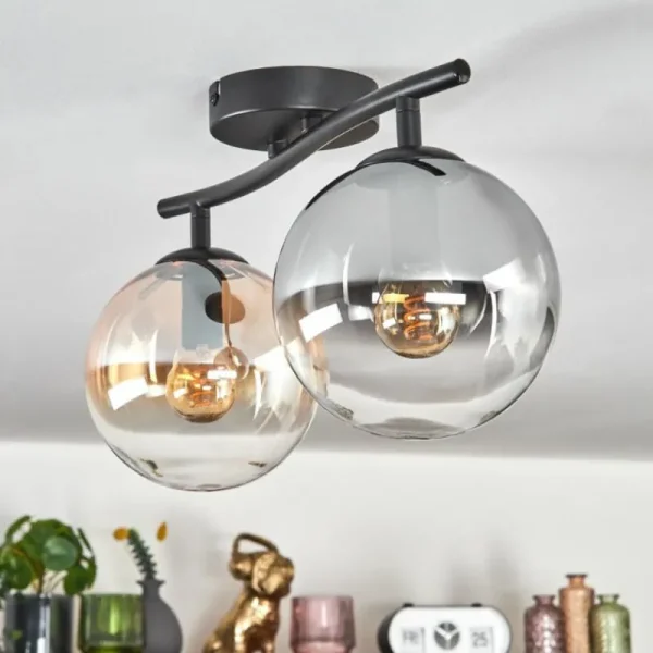 hofstein Gastor Plafonnier, Boule lumineuse Ambre, Clair, Fumé, 2 lumières* Lampes Modernes