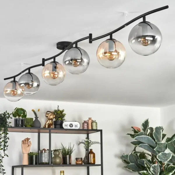hofstein Gastor Plafonnier, Boule lumineuse Ambre, Clair, Fumé, 6 lumières* Lampes Modernes