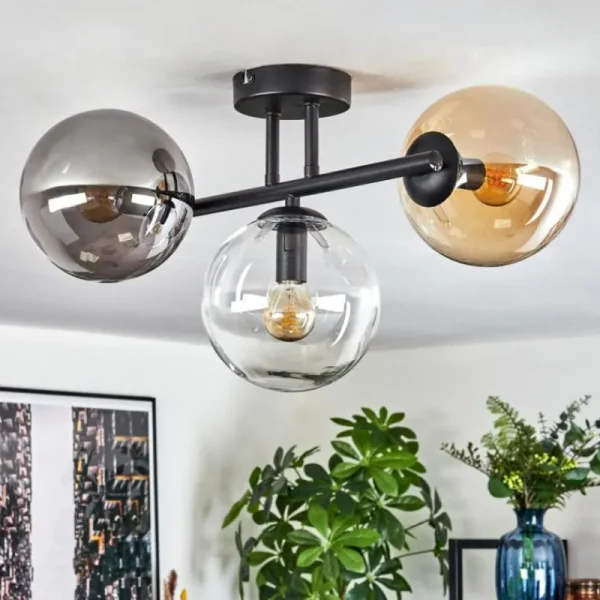hofstein Gastor Plafonnier, Boule lumineuse Ambre, Clair, Fumé, 3 lumières* Lampes Modernes