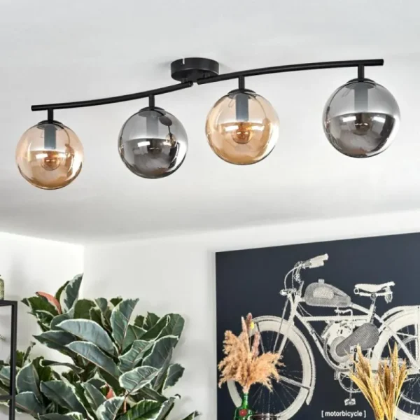 hofstein Gastor Plafonnier, Boule lumineuse Ambre, Fumé, 4 lumières* Lampes Modernes