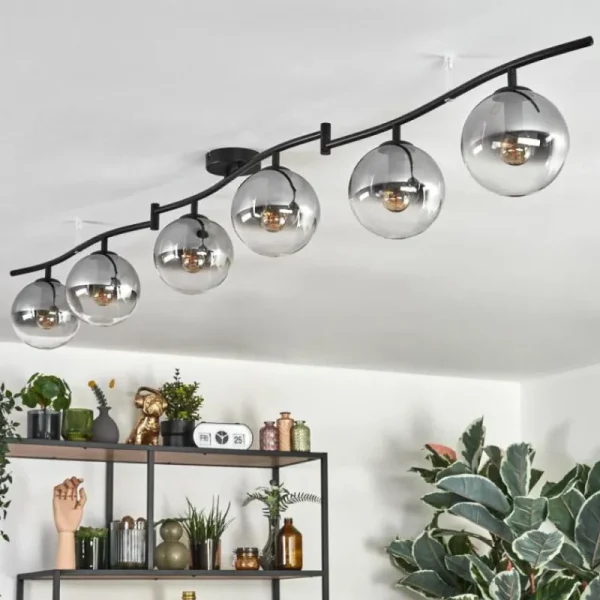 hofstein Gastor Plafonnier, Boule lumineuse Chrome, Clair, Fumé, 6 lumières* Lampes Modernes