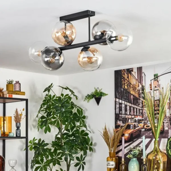 hofstein Gastor Plafonnier, Boule lumineuse Ambre, Clair, Fumé, 6 lumières* Lampes Modernes