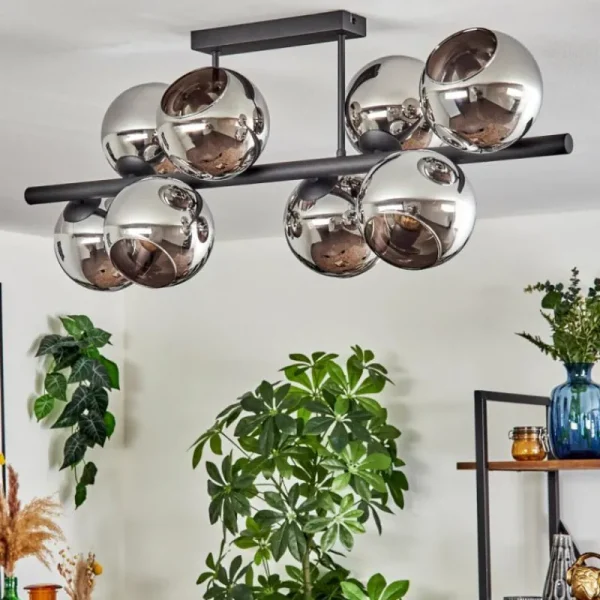 hofstein Gastor Plafonnier, Boule lumineuse Chrome, Fumé, 8 lumières* Lampes Modernes
