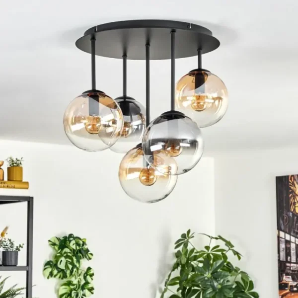 hofstein Gastor Plafonnier, Boule lumineuse 45 cm Ambre, Clair, Fumé, 5 lumières* Lampes Modernes