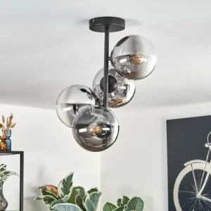 hofstein Gastor Plafonnier, Boule lumineuse Chrome, Clair, Fumé, 4 lumières* Lampes Modernes