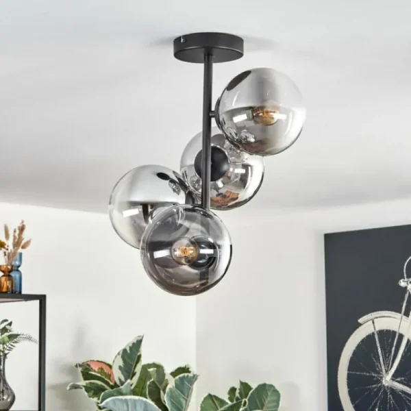 hofstein Gastor Plafonnier, Boule lumineuse Chrome, Clair, Fumé, 4 lumières* Lampes Modernes