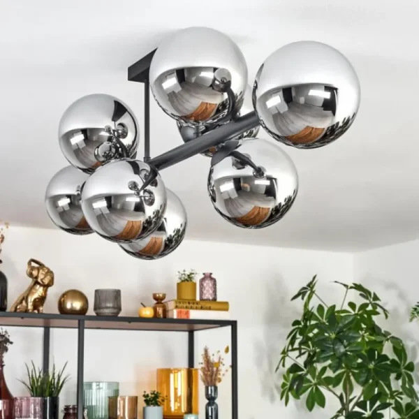 hofstein Gastor Plafonnier, Boule lumineuse Chrome, Fumé, 8 lumières* Lampes Modernes