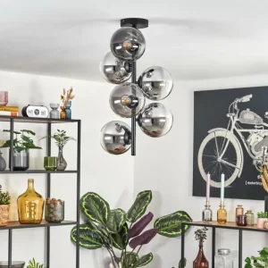 hofstein Gastor Plafonnier, Boule lumineuse Chrome, Fumé, 6 lumières* Lampes Modernes