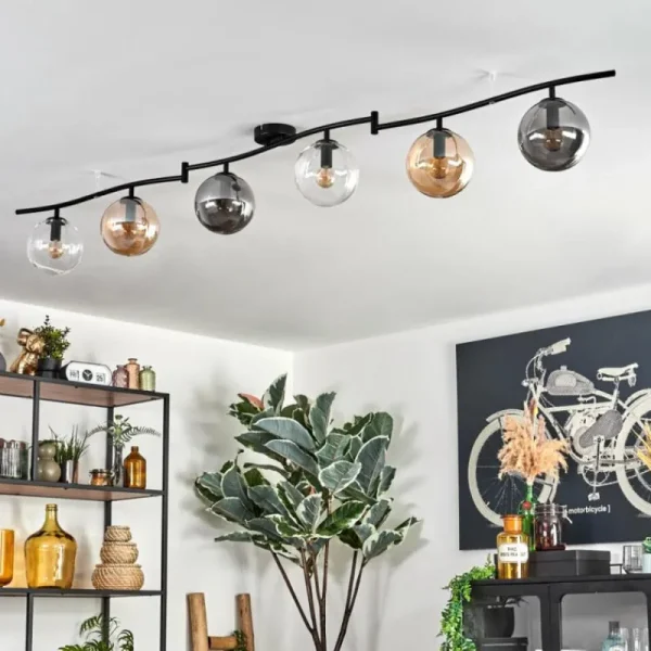 hofstein Gastor Plafonnier, Boule lumineuse Ambre, Clair, Fumé, 6 lumières* Lampes Modernes