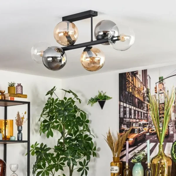 hofstein Gastor Plafonnier, Boule lumineuse Ambre, Clair, Fumé, 6 lumières* Lampes Modernes