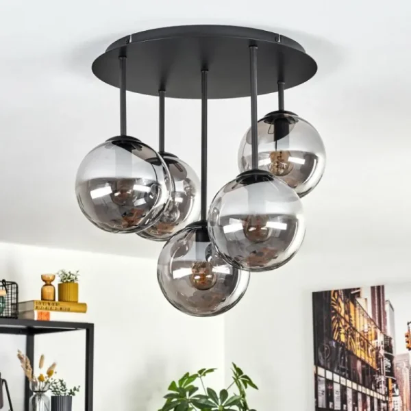 hofstein Gastor Plafonnier, Boule lumineuse 45 cm Fumé, 5 lumières* Lampes Modernes