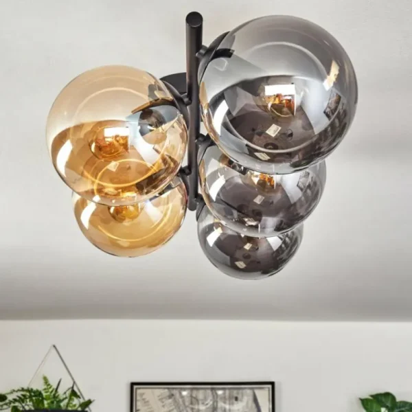 hofstein Gastor Plafonnier, Boule lumineuse Ambre, Fumé, 5 lumières* Lampes Modernes