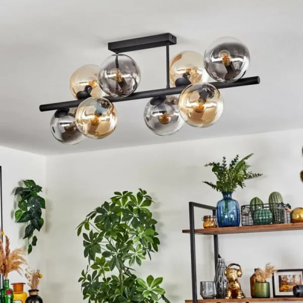 hofstein Gastor Plafonnier, Boule lumineuse Ambre, Clair, Fumé, 8 lumières* Lampes Modernes