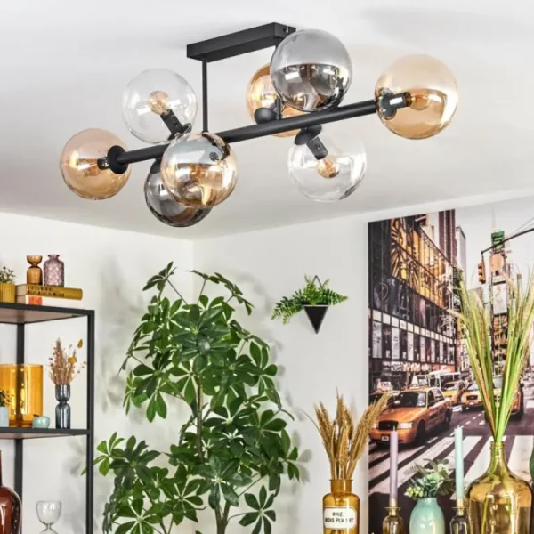 hofstein Gastor Plafonnier, Boule lumineuse Ambre, Clair, Fumé, 8 lumières* Lampes Modernes