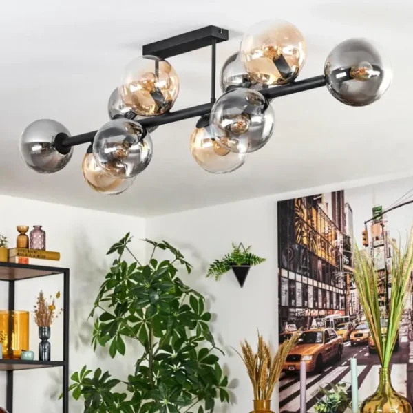 hofstein Gastor Plafonnier, Boule lumineuse Ambre, Clair, Fumé, 10 lumières* Lampes Modernes
