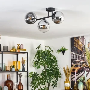 hofstein Gastor Plafonnier, Boule lumineuse Chrome, Clair, Fumé, 3 lumières* Lampes Modernes