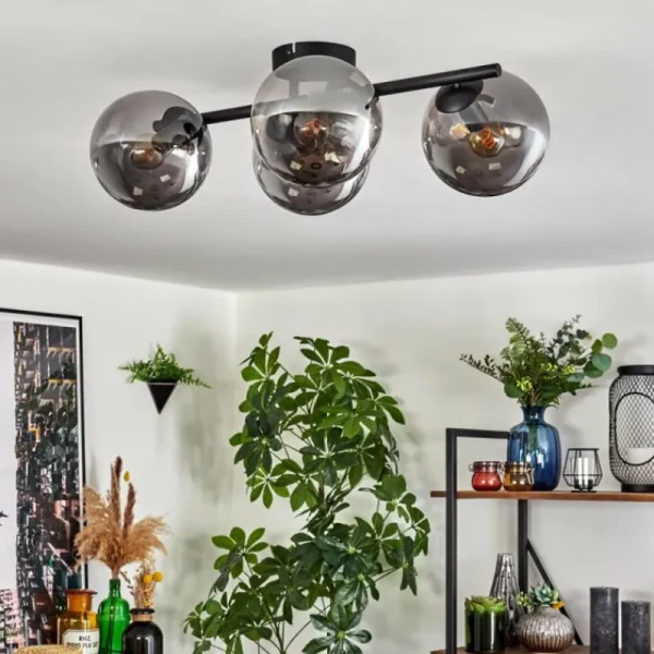 hofstein Gastor Plafonnier, Boule lumineuse Chrome, Fumé, 4 lumières* Lampes Modernes
