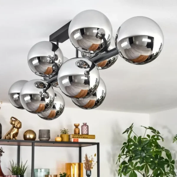 hofstein Gastor Plafonnier, Boule lumineuse Chrome, Fumé, 10 lumières* Lampes Modernes