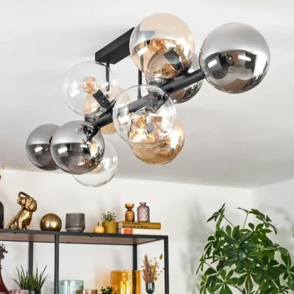 hofstein Gastor Plafonnier, Boule lumineuse Ambre, Clair, Fumé, 10 lumières* Lampes Modernes
