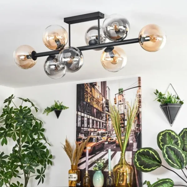 hofstein Gastor Plafonnier, Boule lumineuse Ambre, Clair, Fumé, 8 lumières* Lampes Modernes
