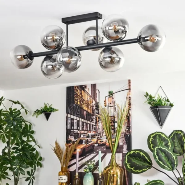 hofstein Gastor Plafonnier, Boule lumineuse Clair, Fumé, 8 lumières* Lampes Modernes