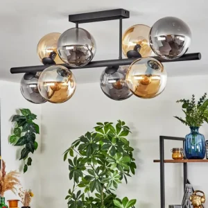 hofstein Gastor Plafonnier, Boule lumineuse Ambre, Fumé, 8 lumières* Lampes Modernes