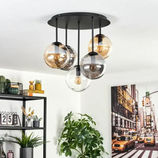 hofstein Gastor Plafonnier, Boule lumineuse 45 cm Ambre, Clair, Fumé, 5 lumières* Lampes Modernes