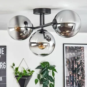 hofstein Gastor Plafonnier, Boule lumineuse Chrome, Clair, Fumé, 3 lumières* Lampes Modernes