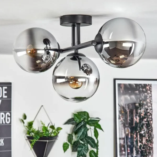 hofstein Gastor Plafonnier, Boule lumineuse Chrome, Clair, Fumé, 3 lumières* Lampes Modernes
