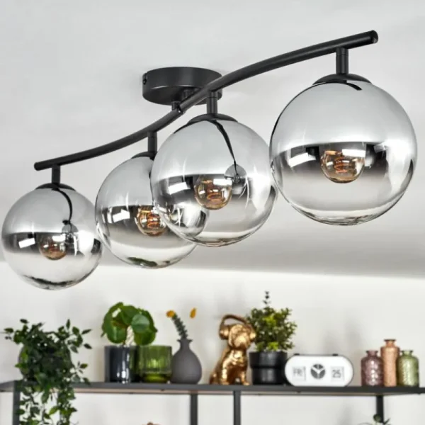 hofstein Gastor Plafonnier, Boule lumineuse Chrome, Clair, Fumé, 4 lumières* Lampes Modernes