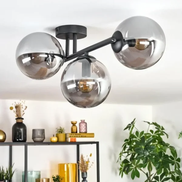 hofstein Gastor Plafonnier, Boule lumineuse Fumé, 3 lumières* Lampes Modernes
