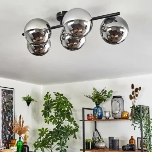 hofstein Gastor Plafonnier, Boule lumineuse Chrome, Fumé, 5 lumières* Lampes Modernes